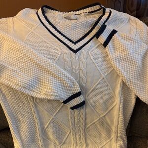 HOLLISTER White V-Neck Sweater with Navy Trim. Gently washed and never worn